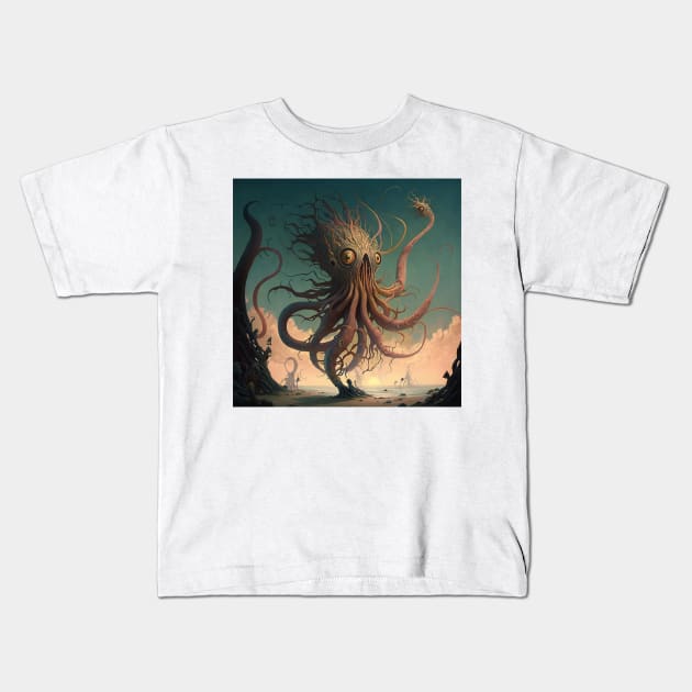 Giant beast at sea Kids T-Shirt by Aligood